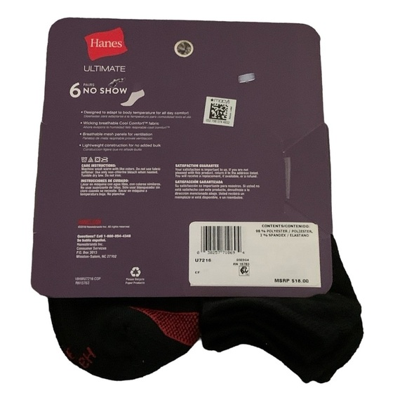 Hanes ultimate 5 pack lightweight no show invisibles socks black 5 NEW athletic - Picture 4 of 6